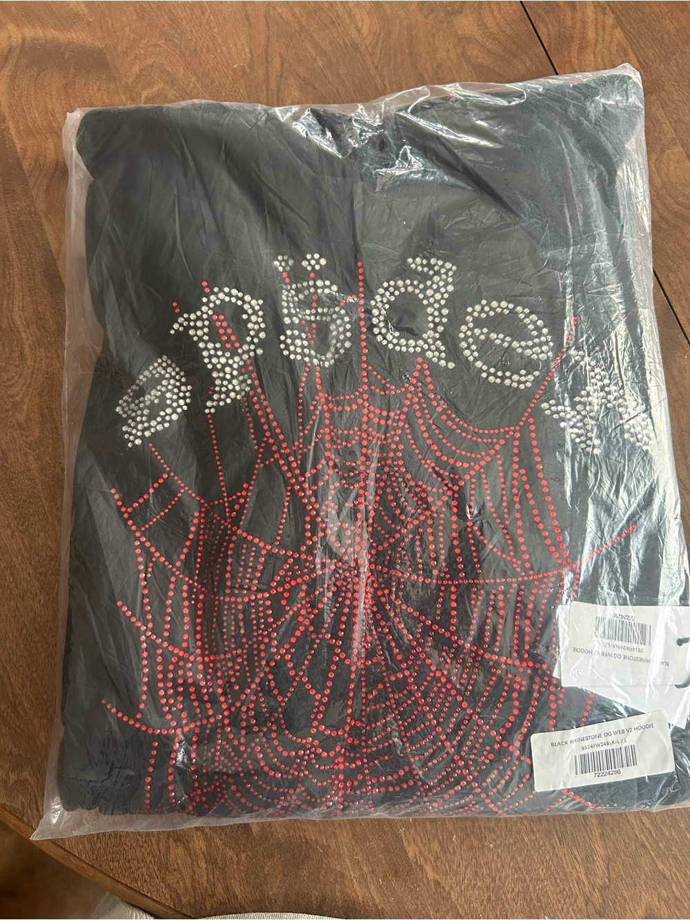Men's Black Graphic Hoodie with Red Rhinestone Spiderweb